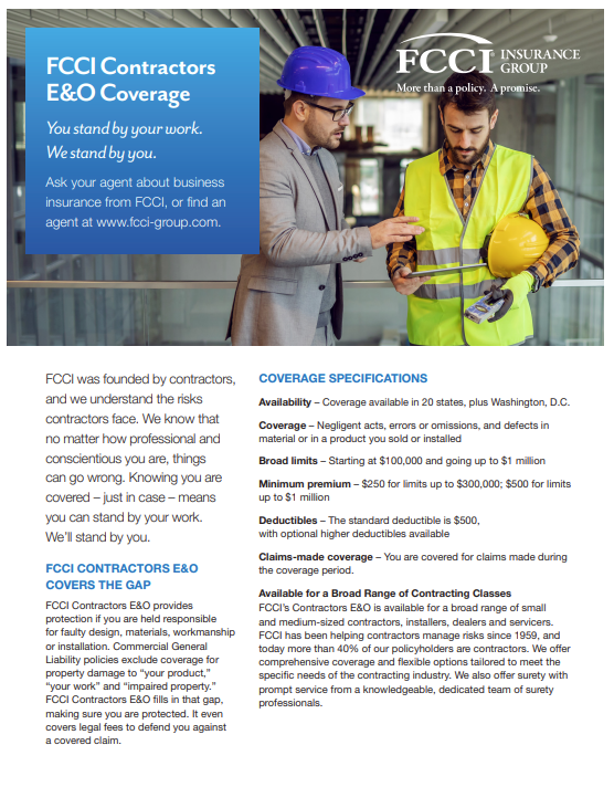 FCCI Contractors E&O Coverage