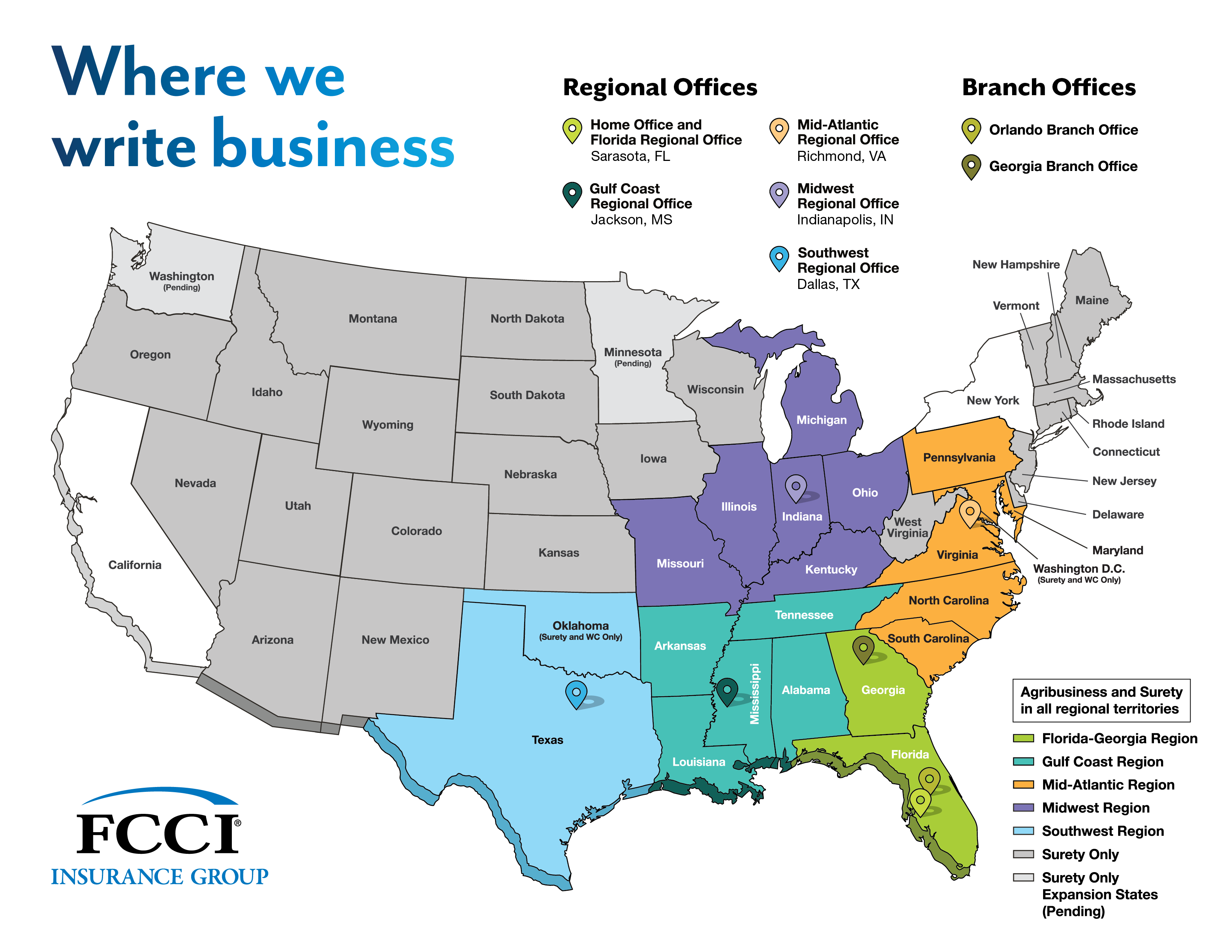 map showing states FCCI covers