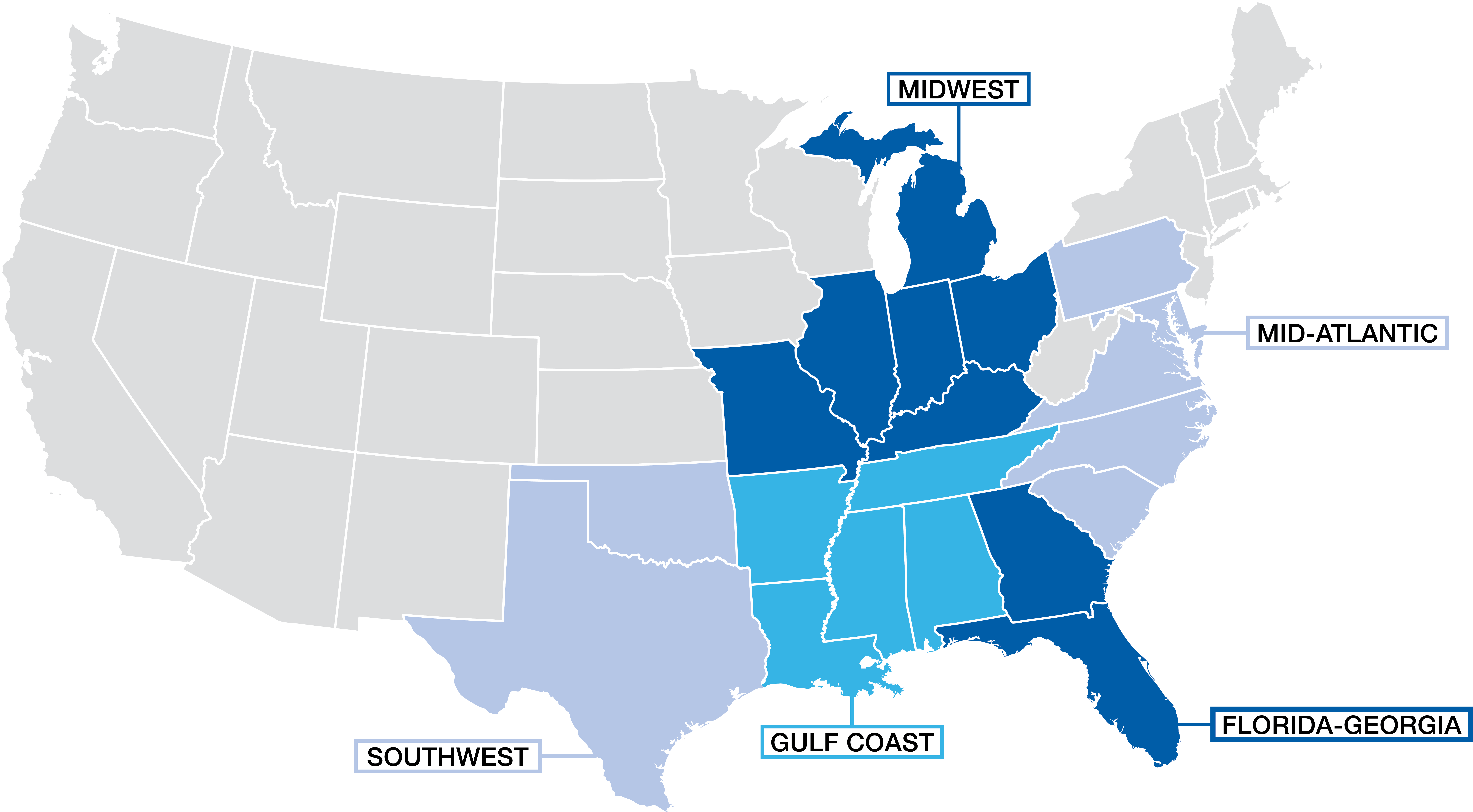 map showing states FCCI covers