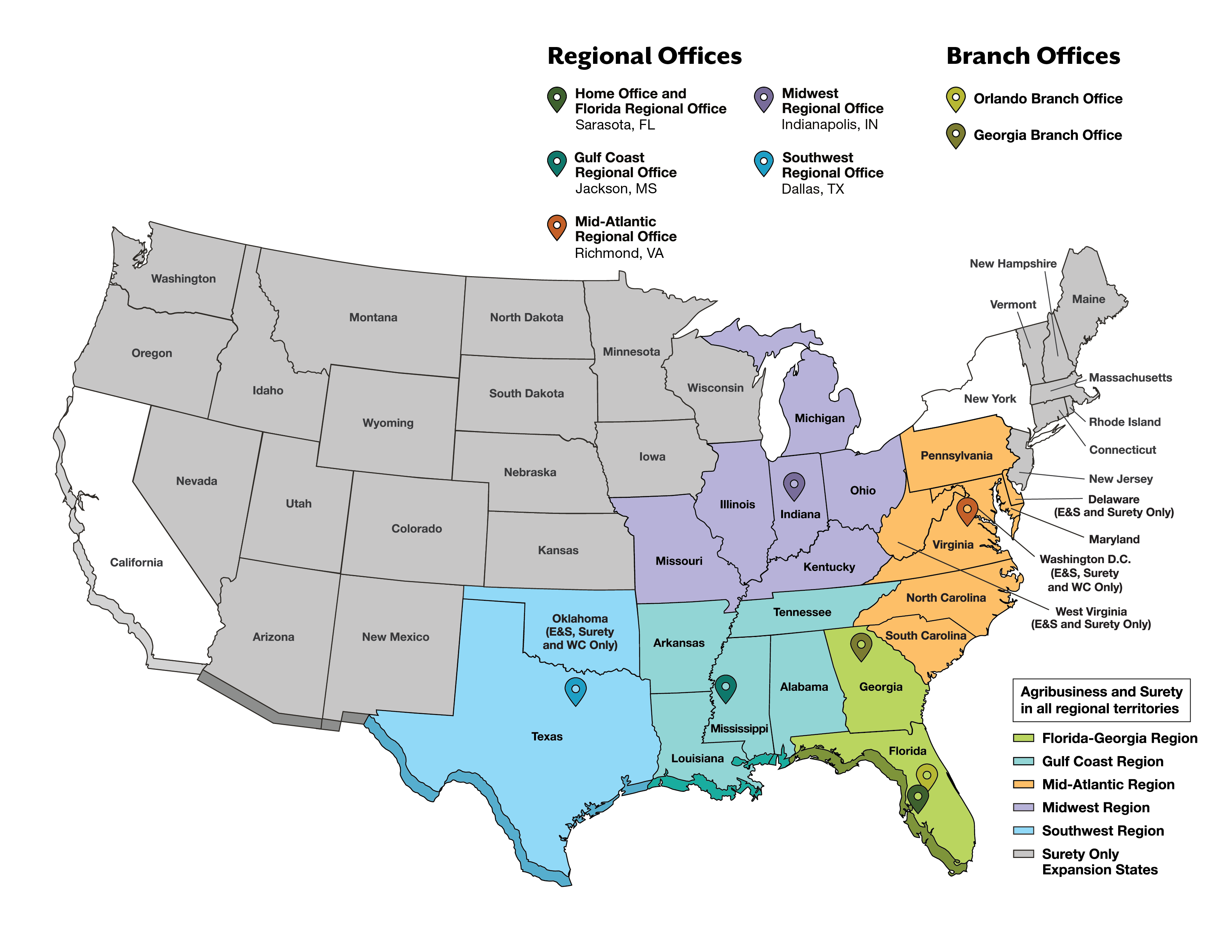 map showing states FCCI covers